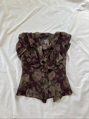 Ralph Lauren Plum Floral Ruffle Button-Front Blouse
